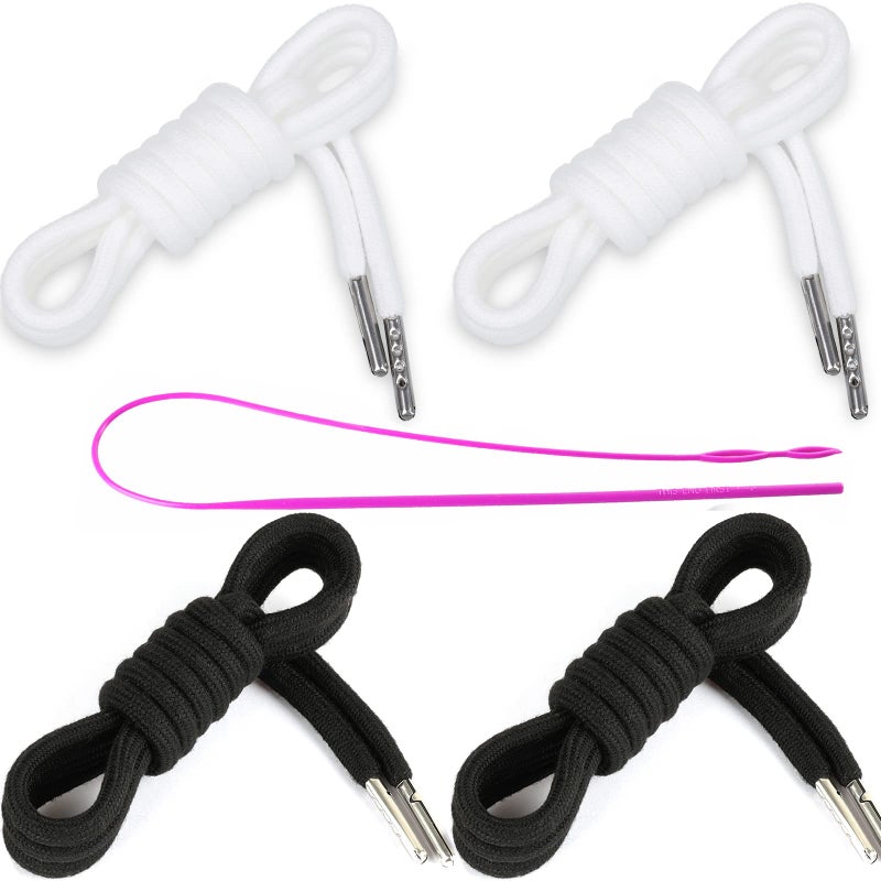 Anjpuy 4 Pieces 53 Inches Drawstring Cords Replacement Drawstrings with Easy Threader for Sweatpants Shorts Pants Hoodies (Black, White) - Image 1
